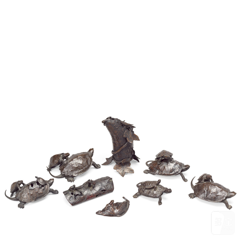 明治時代 銅龜五組及葉三組 | FIVE BRONZE TURTLE GROUPS AND THREE 'LEAF' GROUPS - 图9